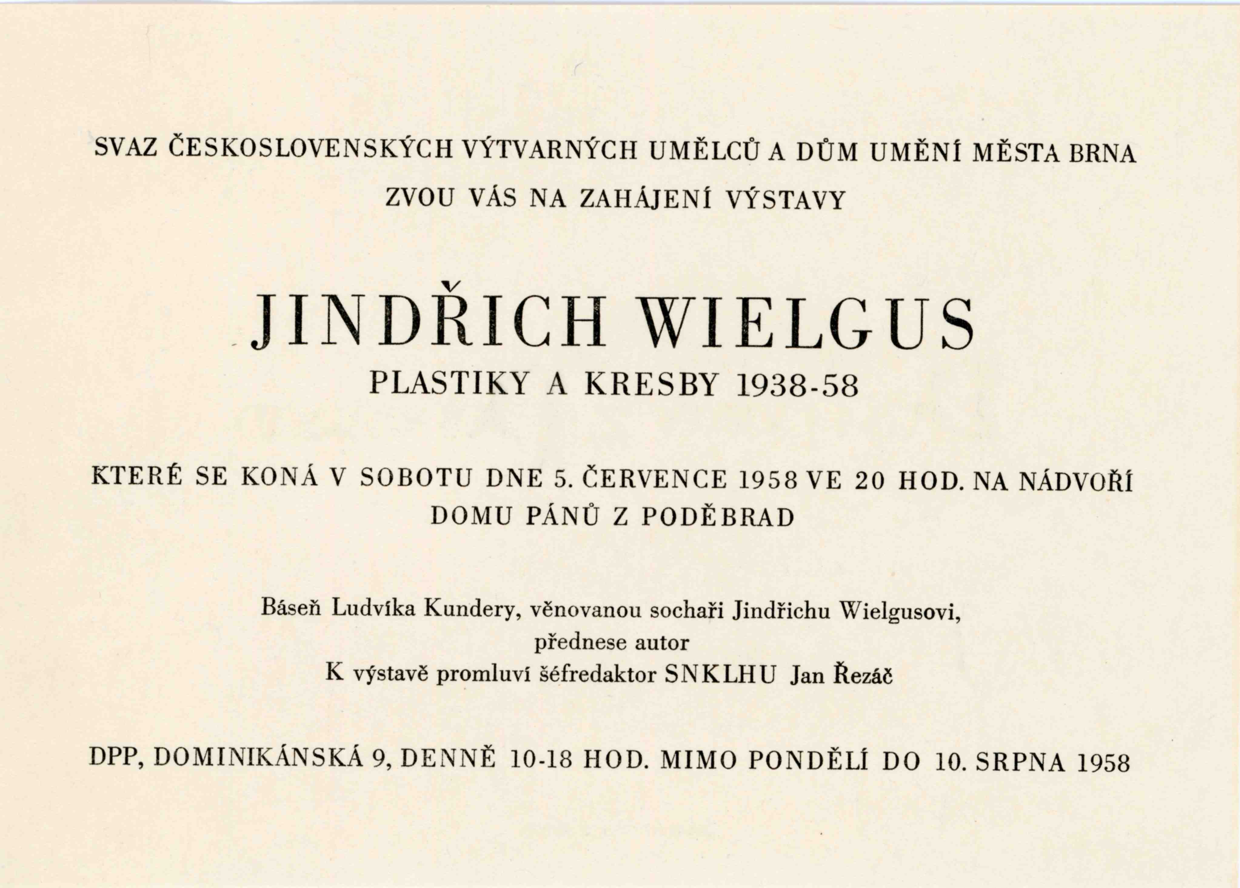 Jindřich Wielgus – plastiky a kresby 1938–1958