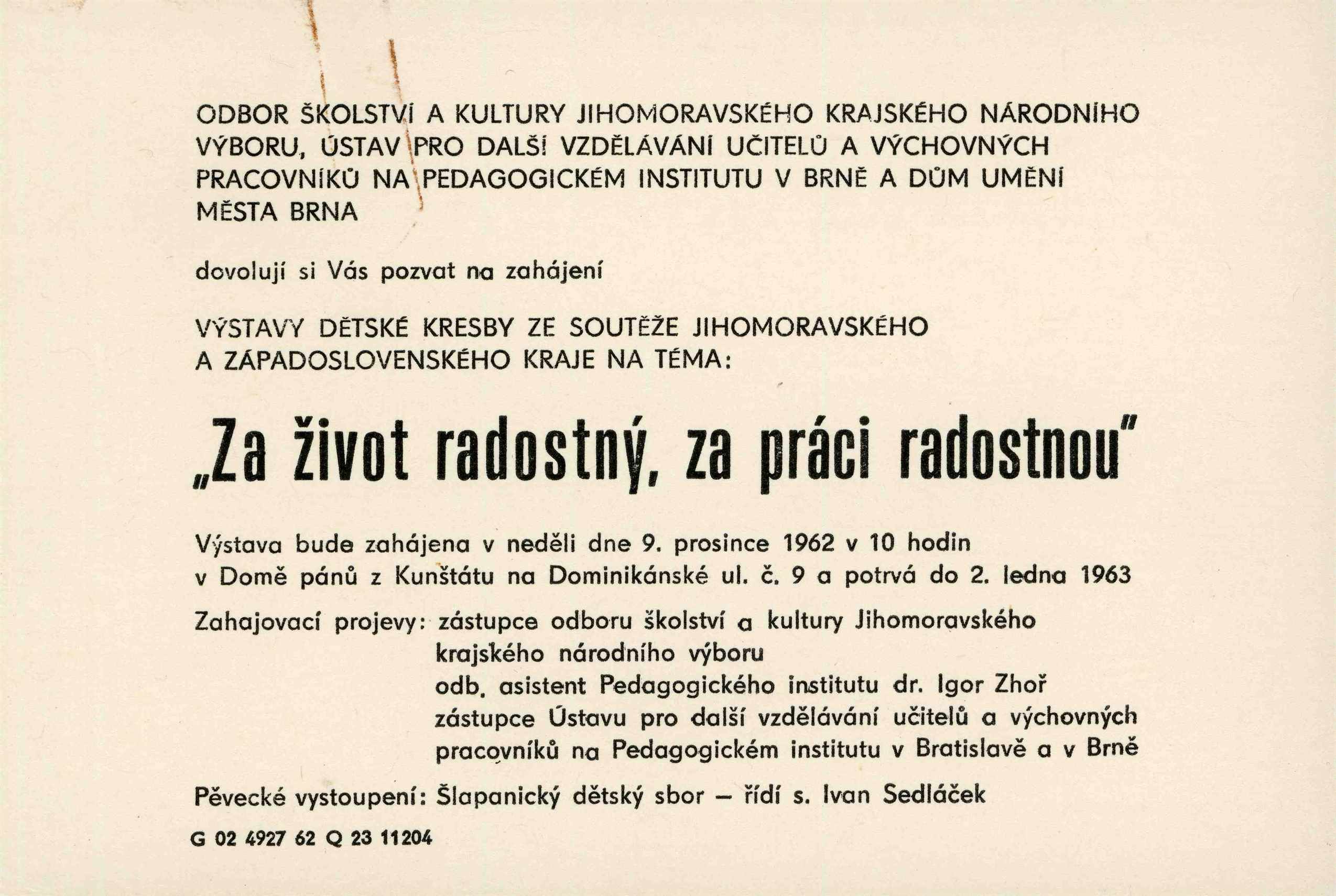 Za život radostný, za práci radostnou (výstava dětských prací)