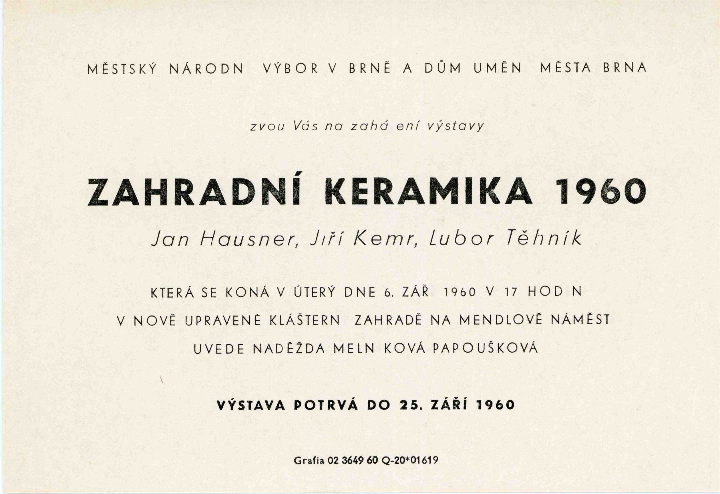Zahradní keramika 1960. Jan Hausner, Jiří Kemr, Lubor Těhník