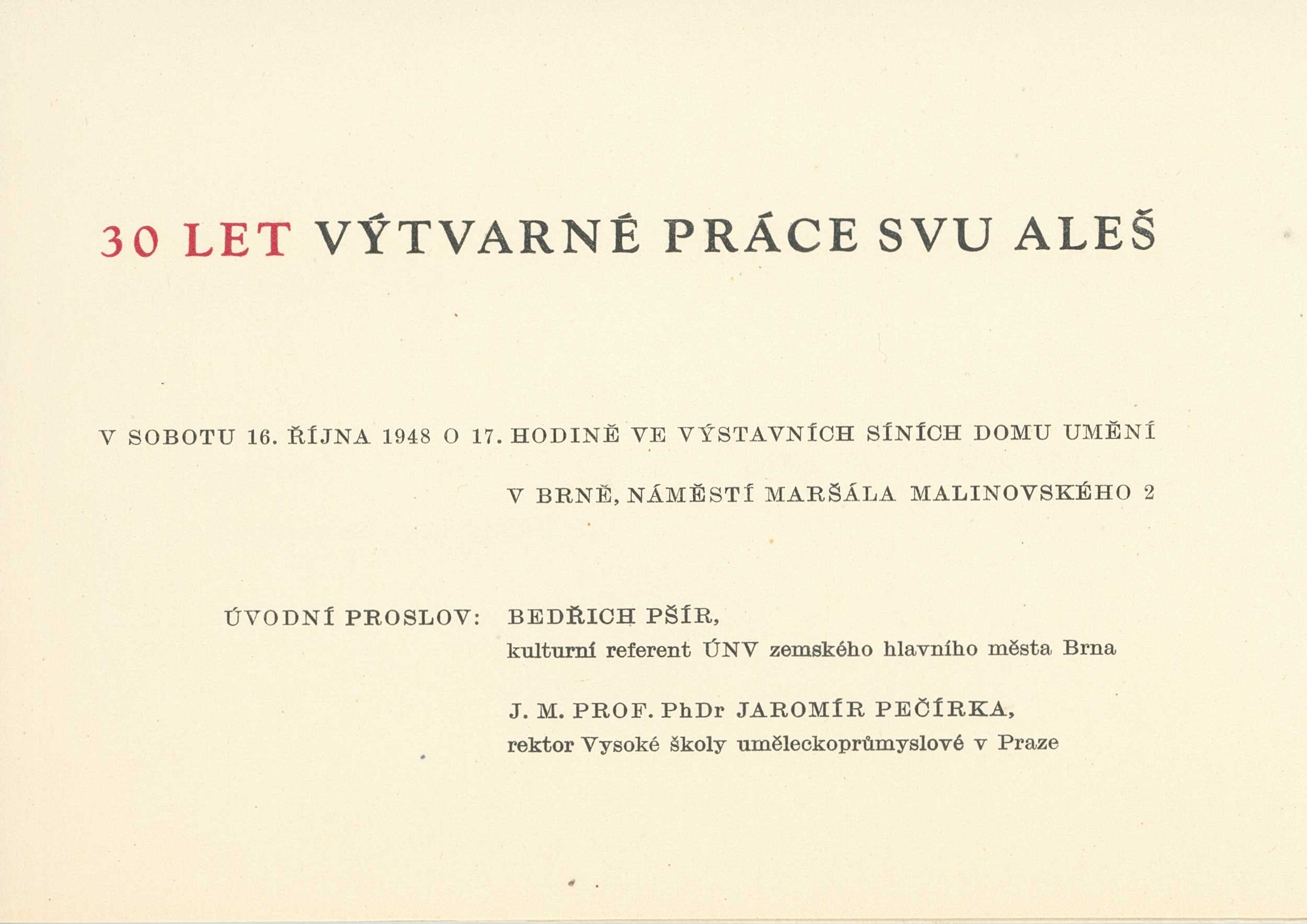 30 let výtvarné práce. Spolek výtvarných umělců Aleš