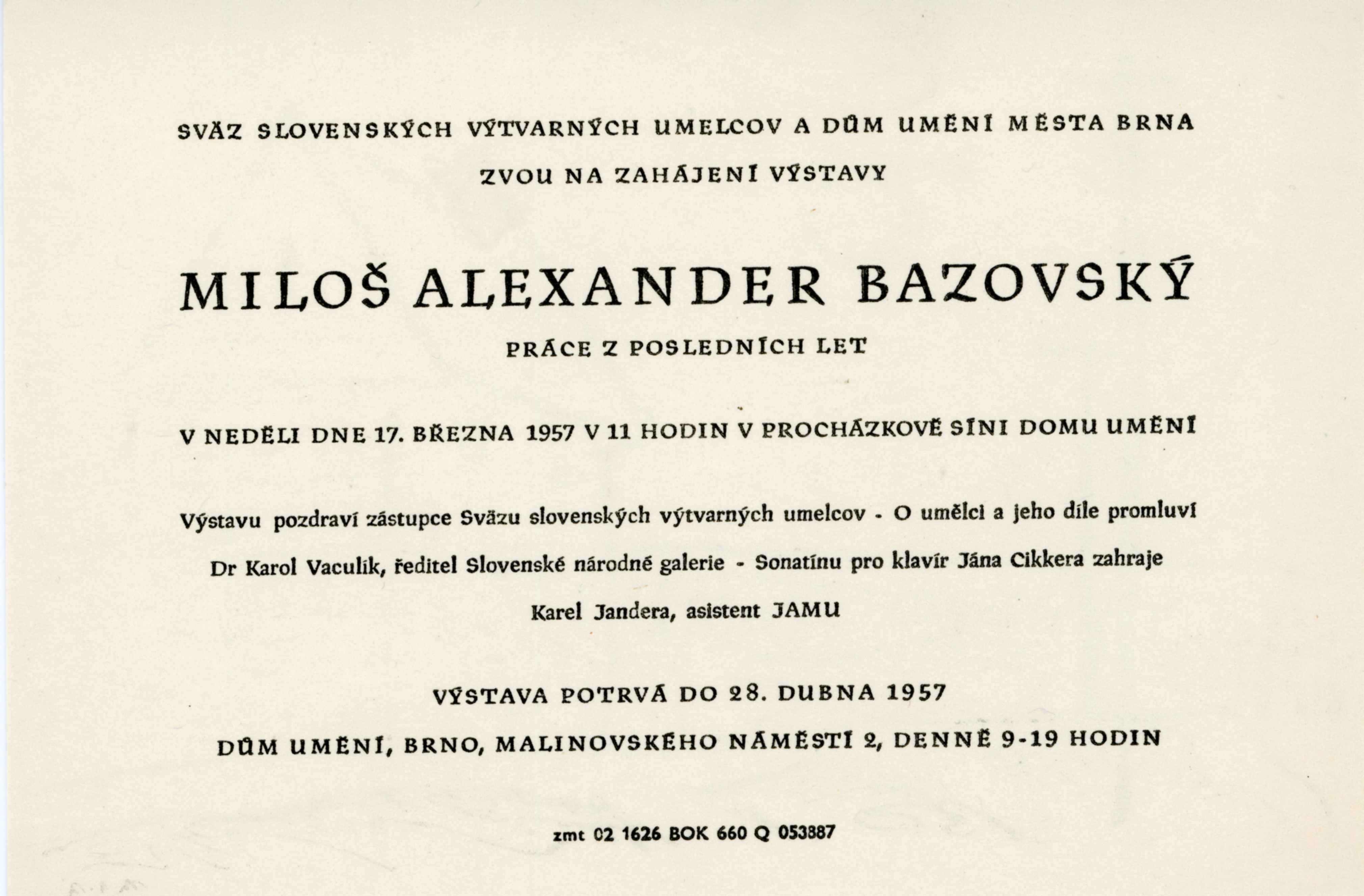 Miloš Alexander Bazovský, práce z&nbsp;posledních let