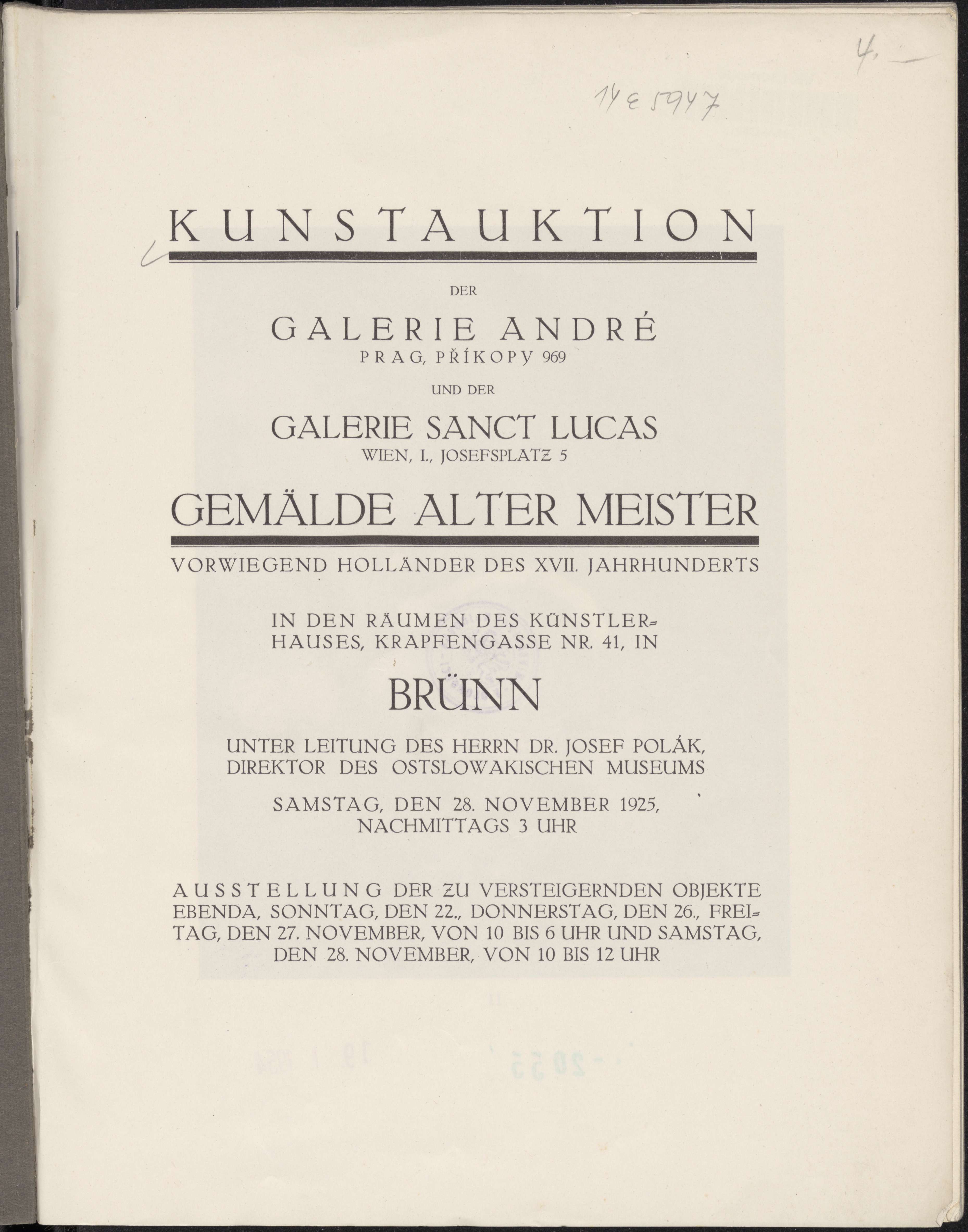 Kunstversteigerung Alte Meister André Prag – St. Lucas Wien