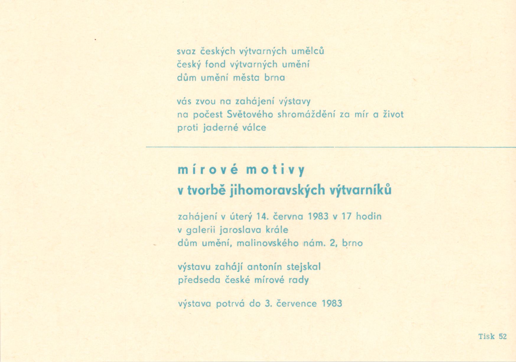 Mírové motivy v&nbsp;tvorbě výtvarníků Jihomoravského kraje