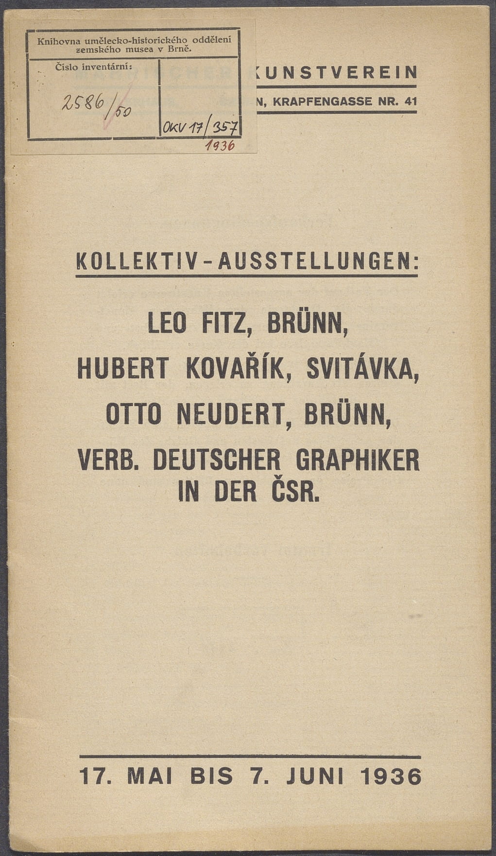 Leo Fitz – Otto Neudert – Hubert Kovařík – Verband deutscher Graphiker in der ČSR