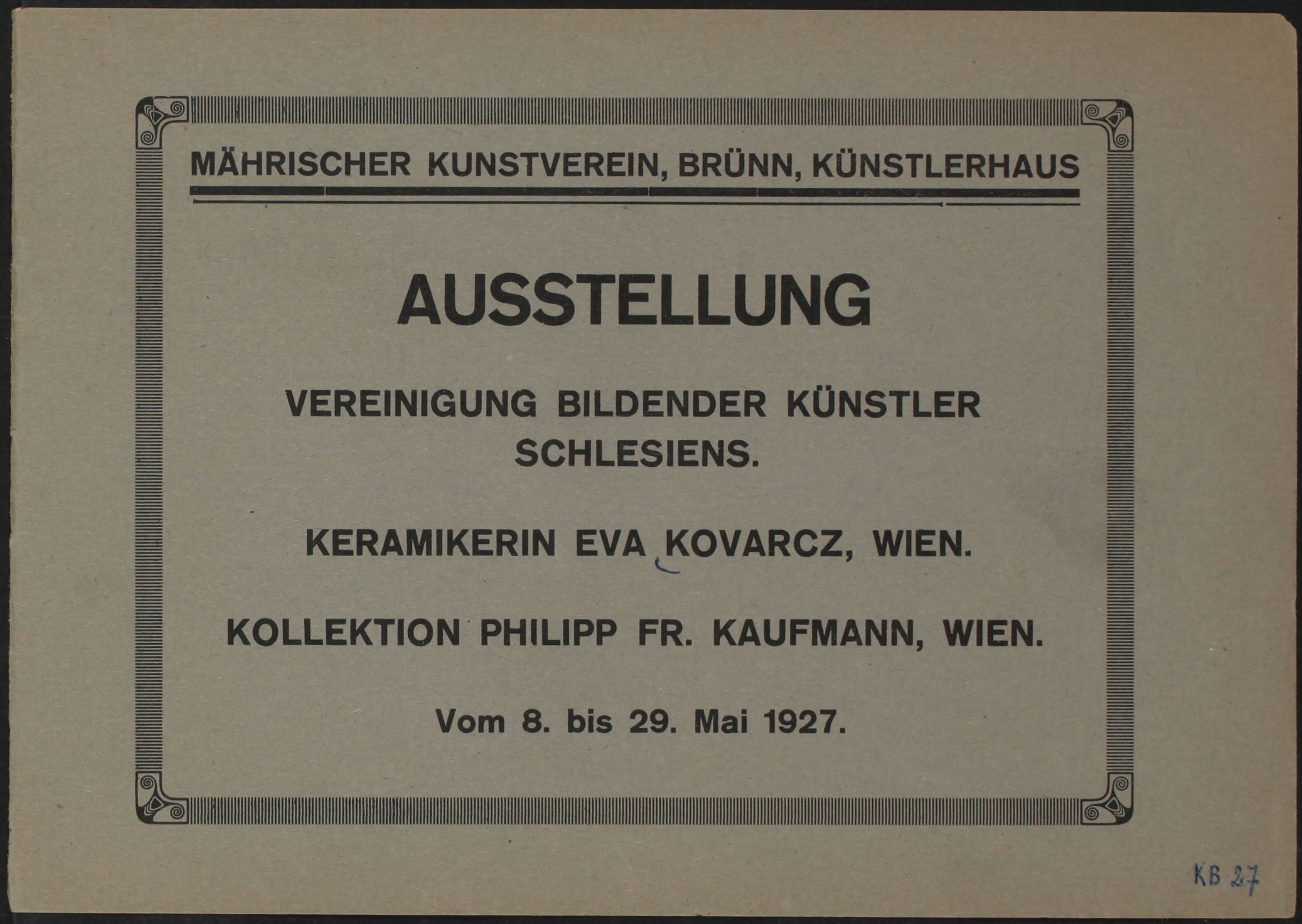 Vereinigung bildender Künstler Schlesiens – Friedrich Philipp Kaufmann – Eva Kowarcs