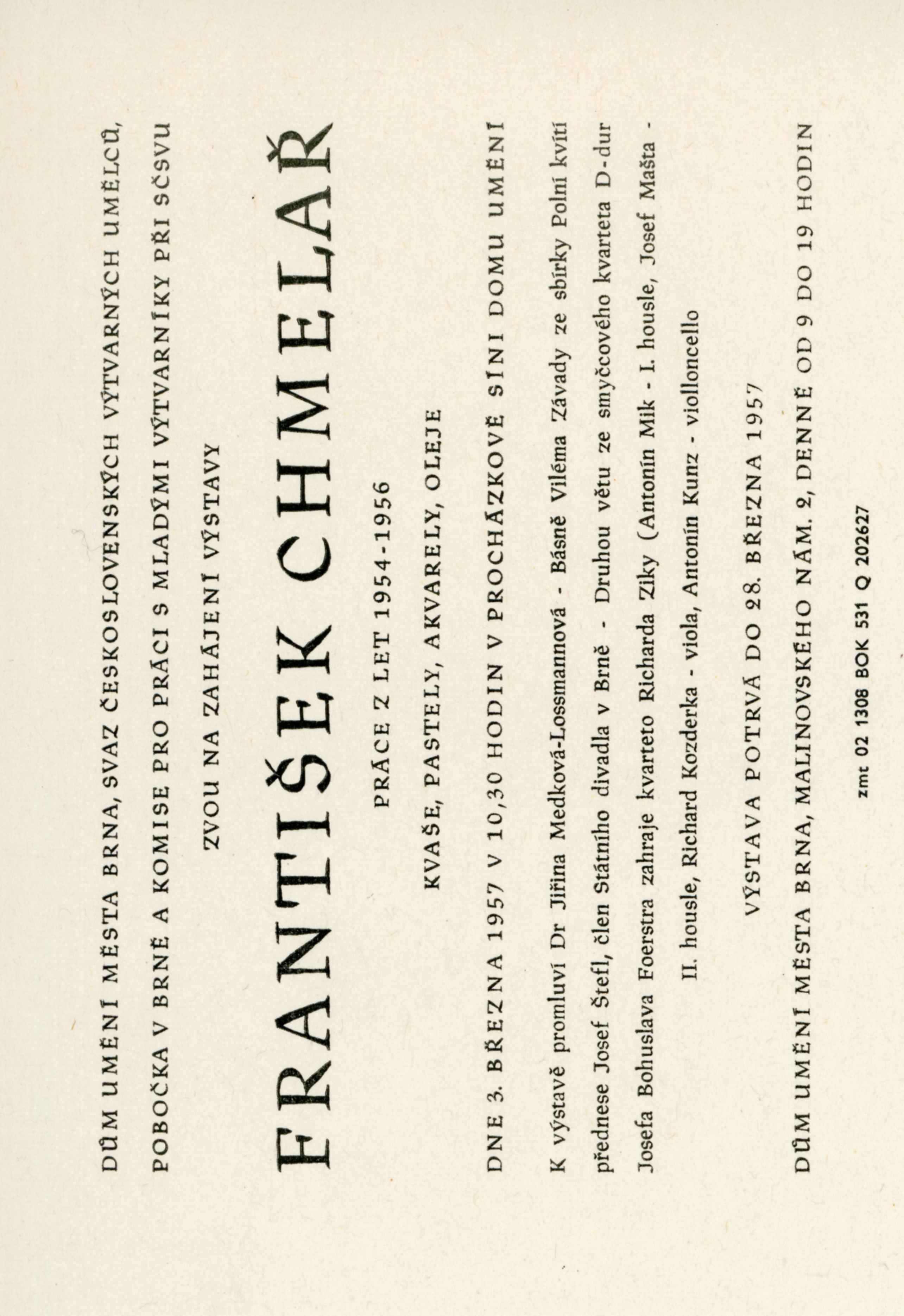 František Chmelař, práce z&nbsp;let 1954–1956