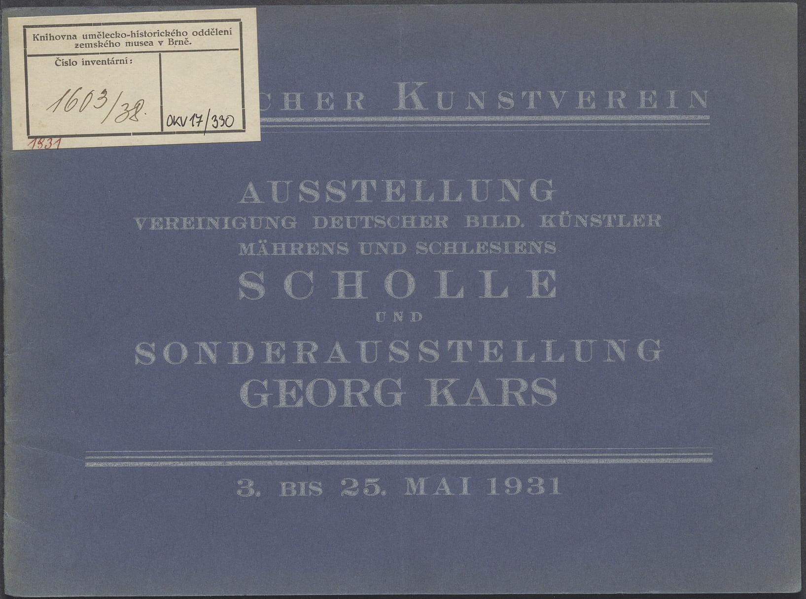 Vereinigung der deutschen bildenden Künstler Mährens und Schlesiens „Scholle“– Georg Kars