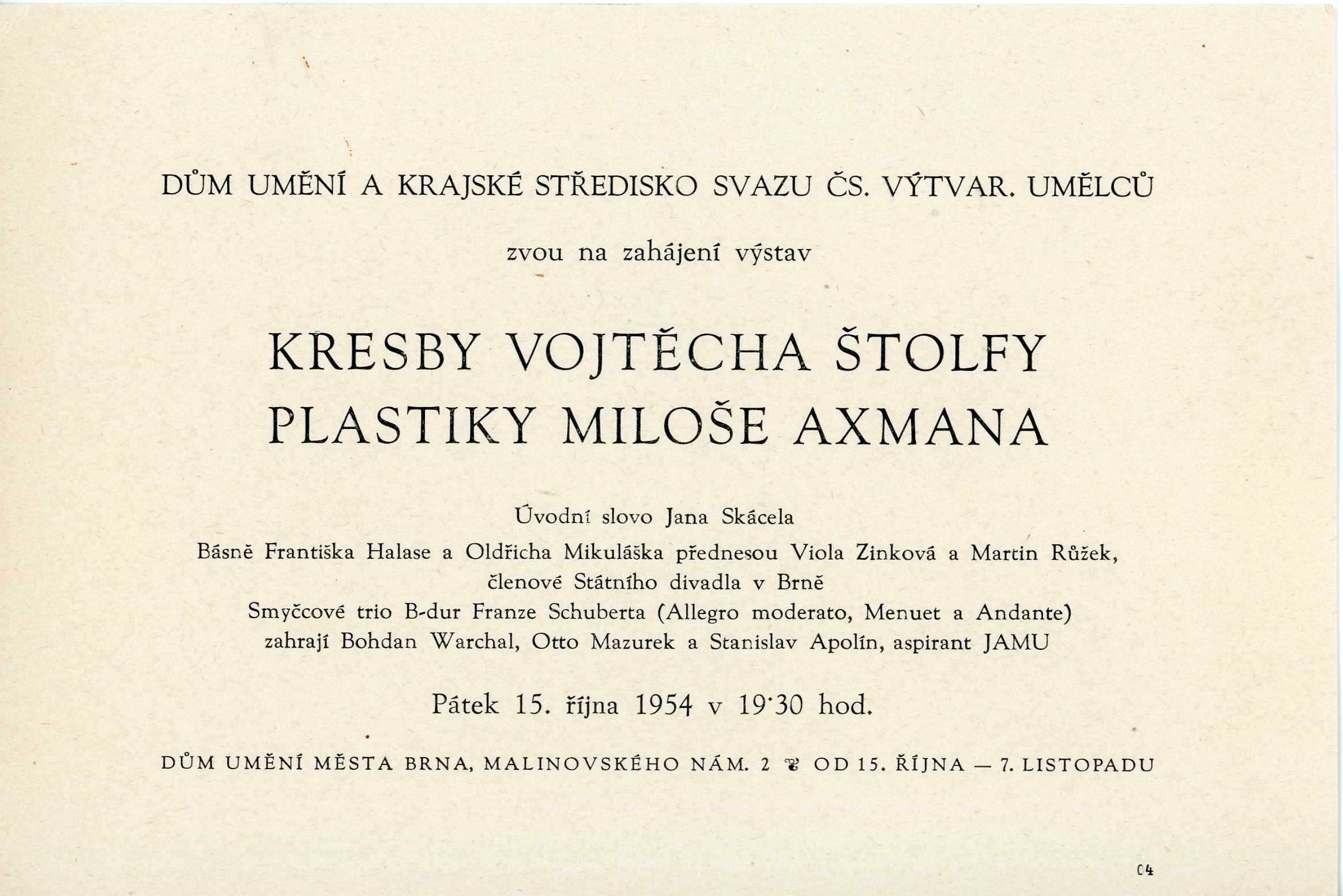 Kresby Vojtěcha Štolfy, plastiky Miloše Axmana