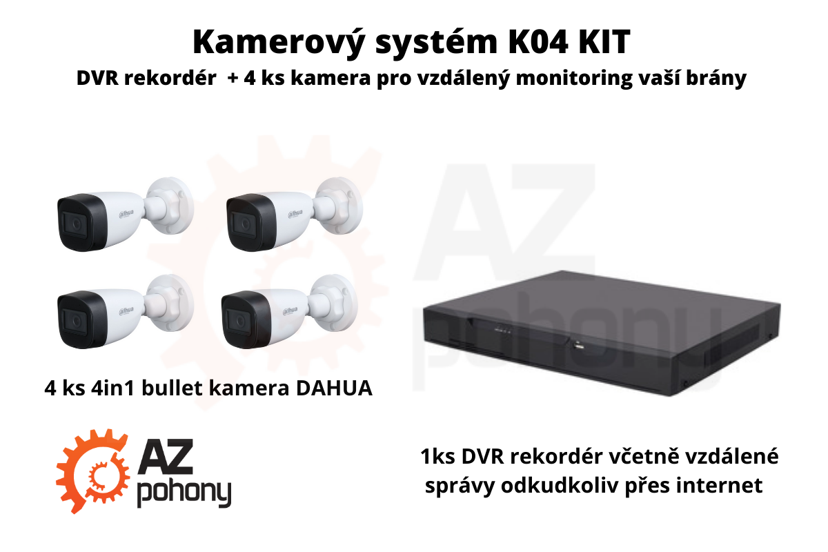 Kamerový systém K04 KIT  DVR rekordér + 4 ks kamera pro vzdálený monitoring vaší brány
