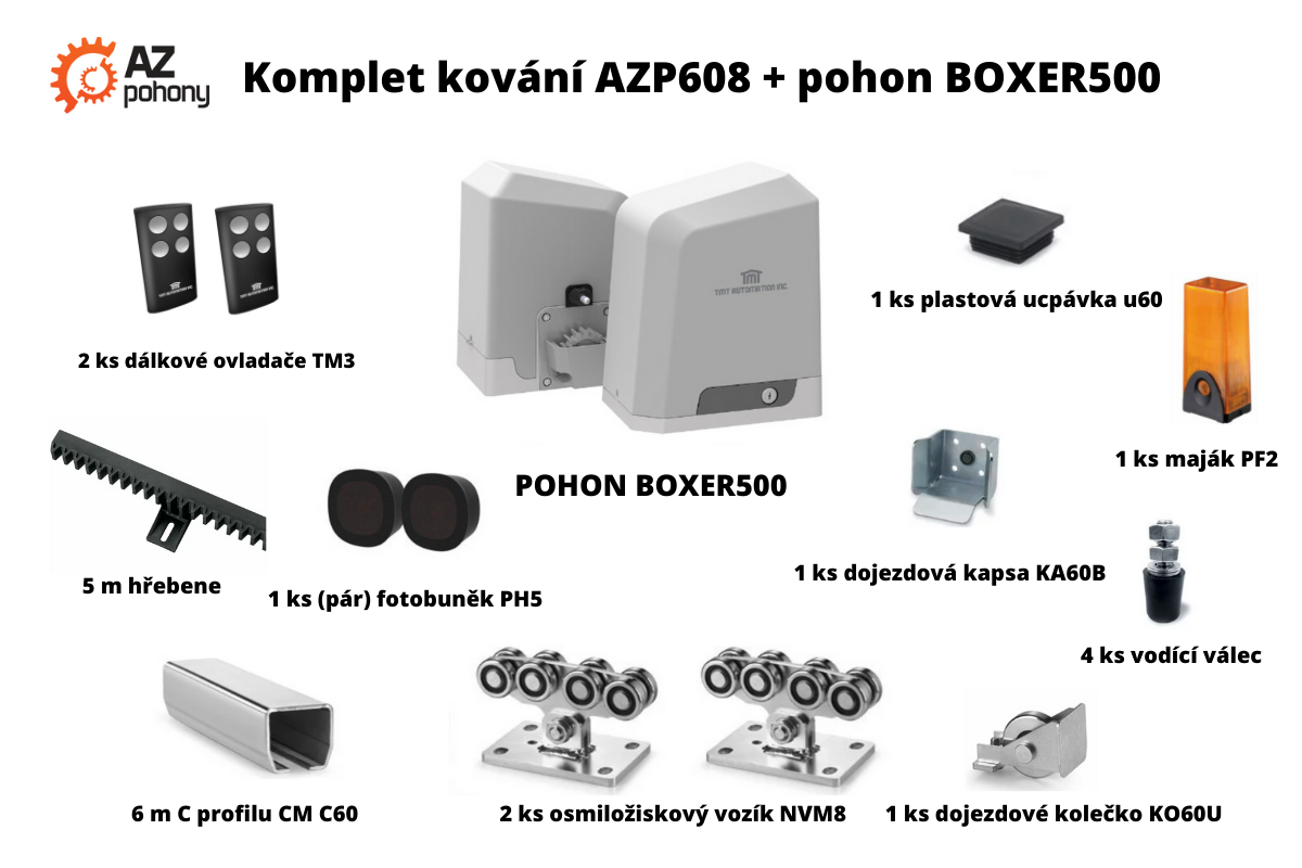 Sada kování AZP608 + pohon BOXER500 IoT až do 5,5 m průjezdu