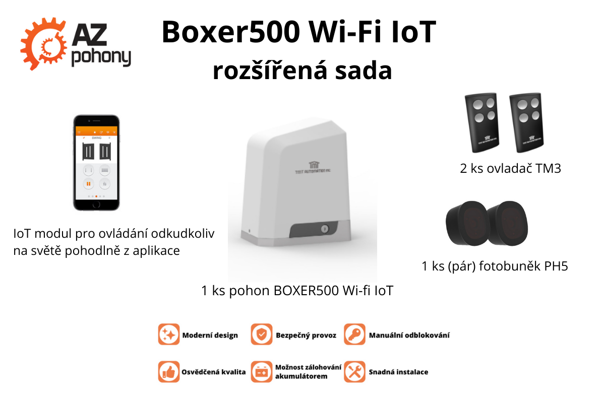 Boxer500Kit rozšířená sada - Wi-Fi IoT pohon posuvné brány do 500 kg