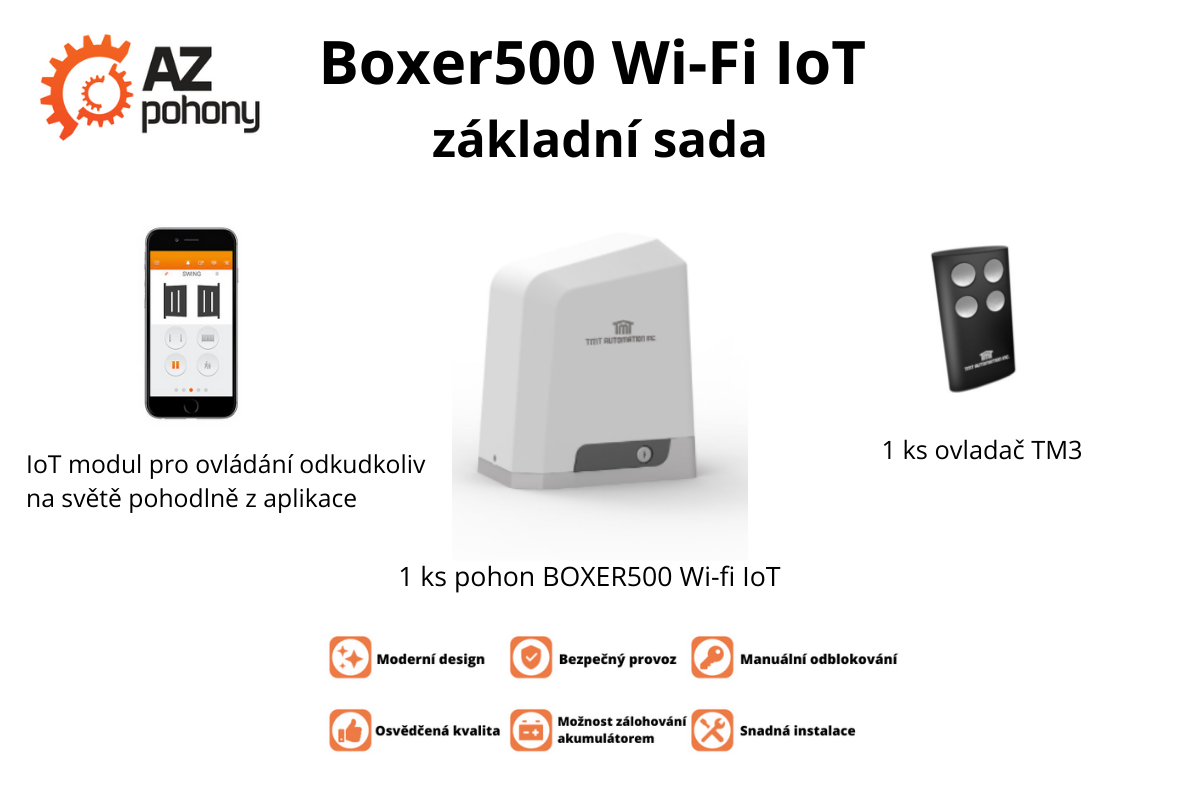 Boxer500 základní sada - Wi-Fi IoT pohon posuvné brány do 500 kg