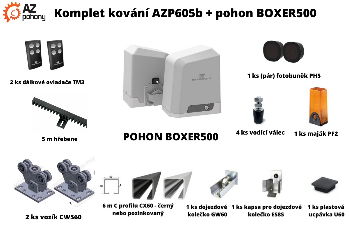 Sada kování AZP605b + pohon BOXER500 IoT do 4 m průjezdu; DOPRAVA ZDARMA