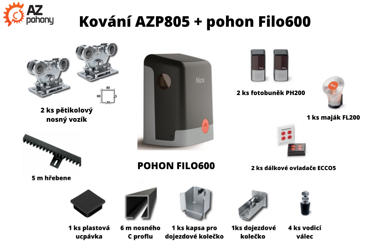 Sada kování AZP805 + pohon Filo600 až do 5,5 m průjezdu