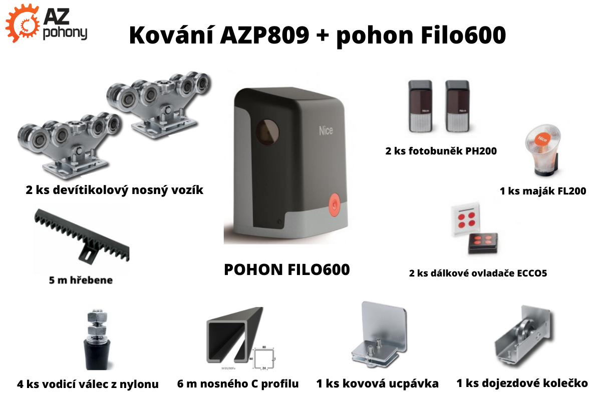 Sada kování AZP809 + pohon Filo600 až do 7 m průjezdu