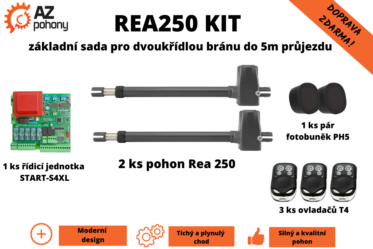 REA250 KIT - základní sada pohonu pro dvoukřídlou bránu do 5m průjezdu