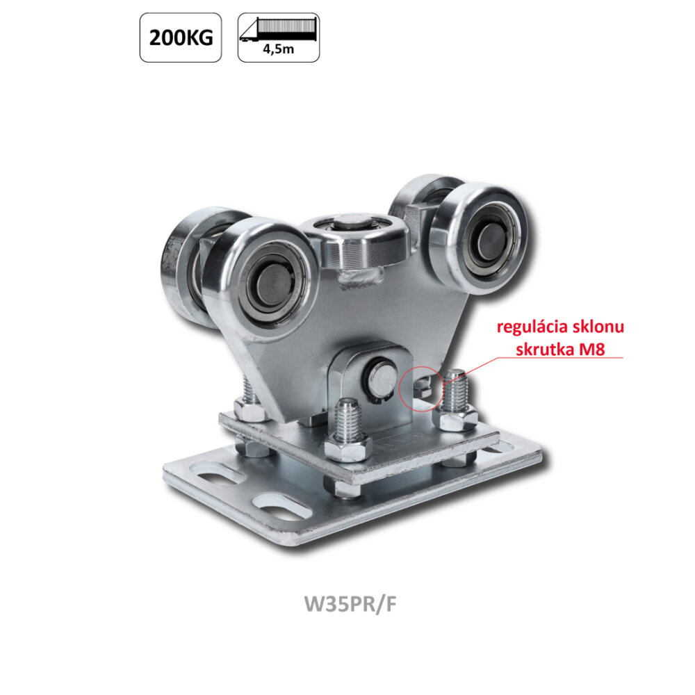 W35PR/F - vozík regulovatelný pro profil 70x70x4 mm, ocelová kolečka, povrch-galvanické zinkování