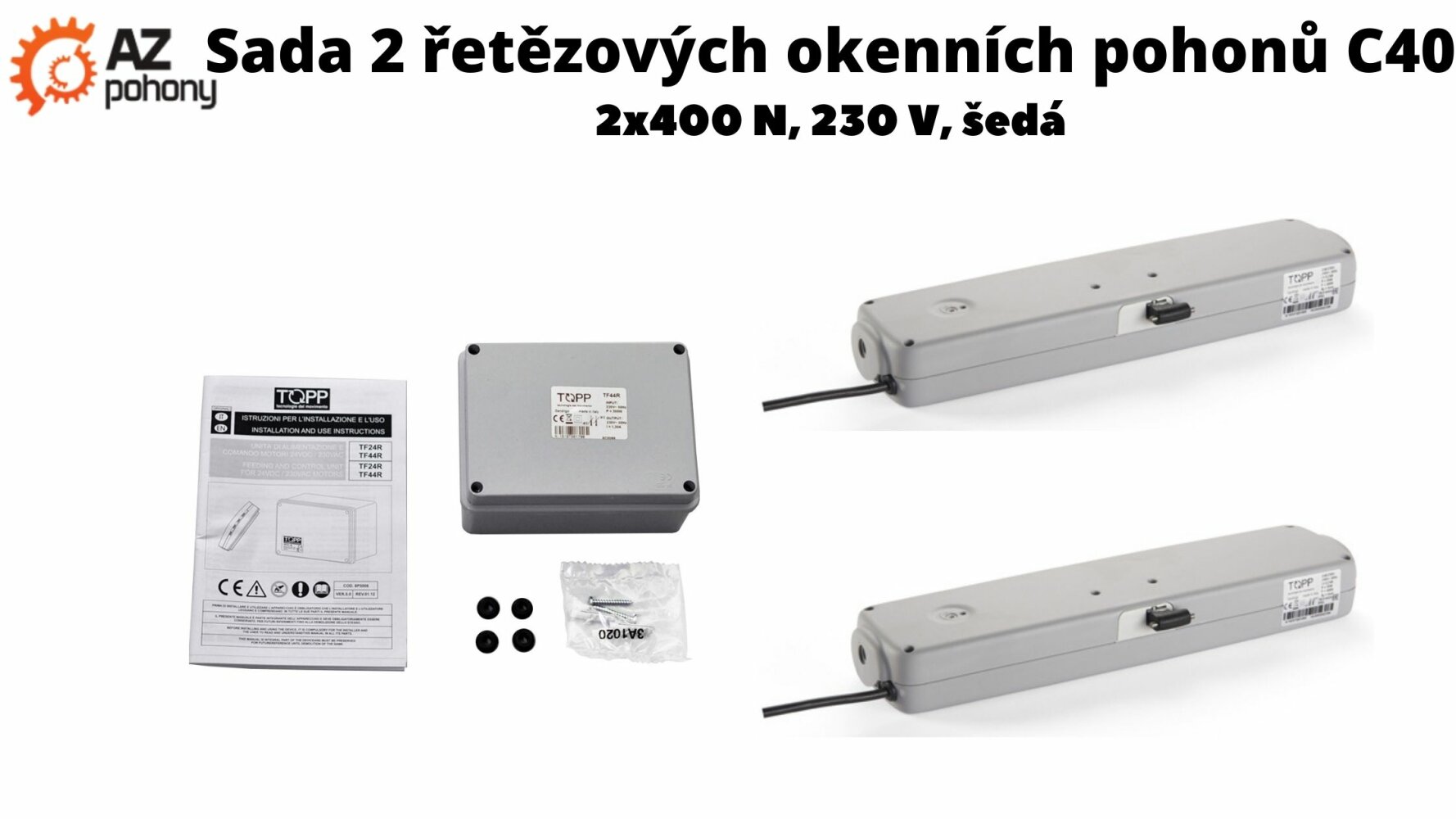 USA2C40 - Sada 2 řetězových okenních pohonů C40, 2x400 N, 230 V, šedá