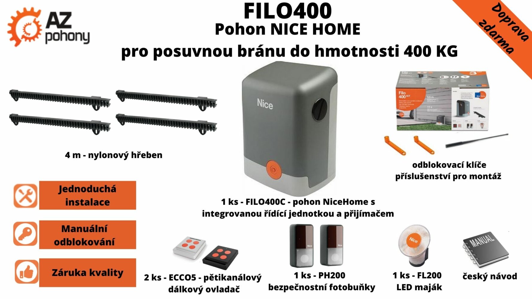 FILO400 - pohon Nice Home pro posuvnou bránu do hmotnosti 400 kg