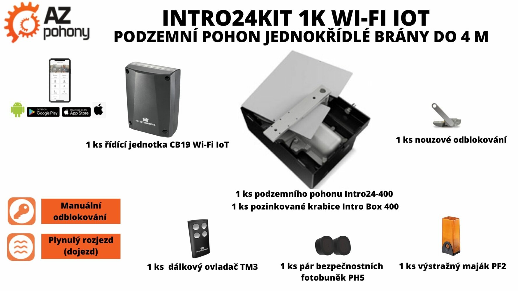 Intro24Kit 1K Wi-Fi IoT - podzemní pohon jednokřídlé brány do 4 m