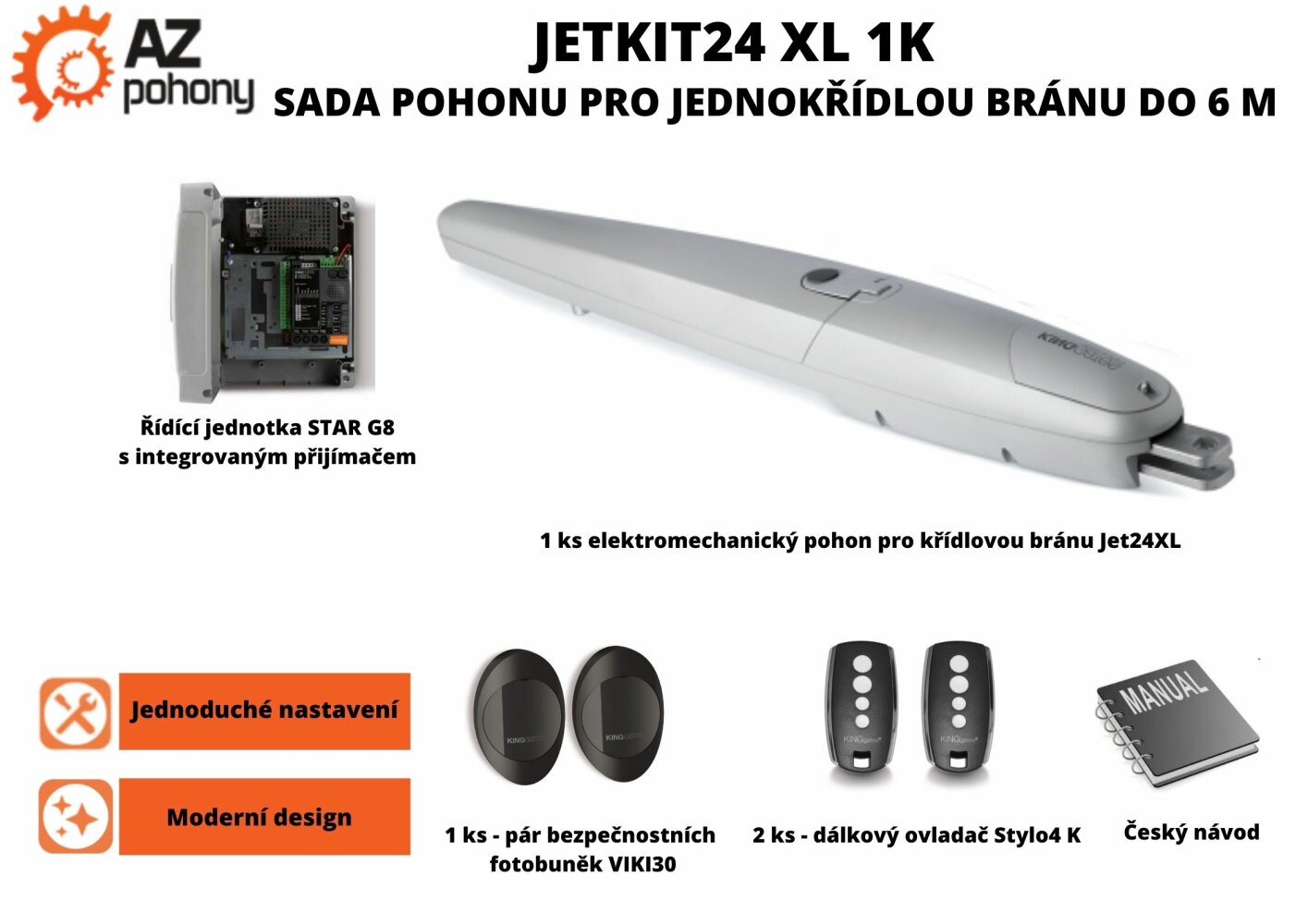 JetKit24 XL 1K - sada pohonu pro jednokřídlou bránu do 6 m