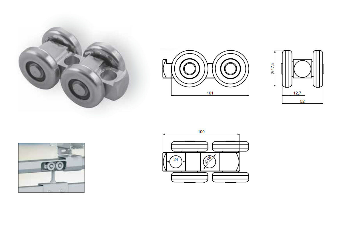 SPEED C - závěsná čtyřkolečková kladka