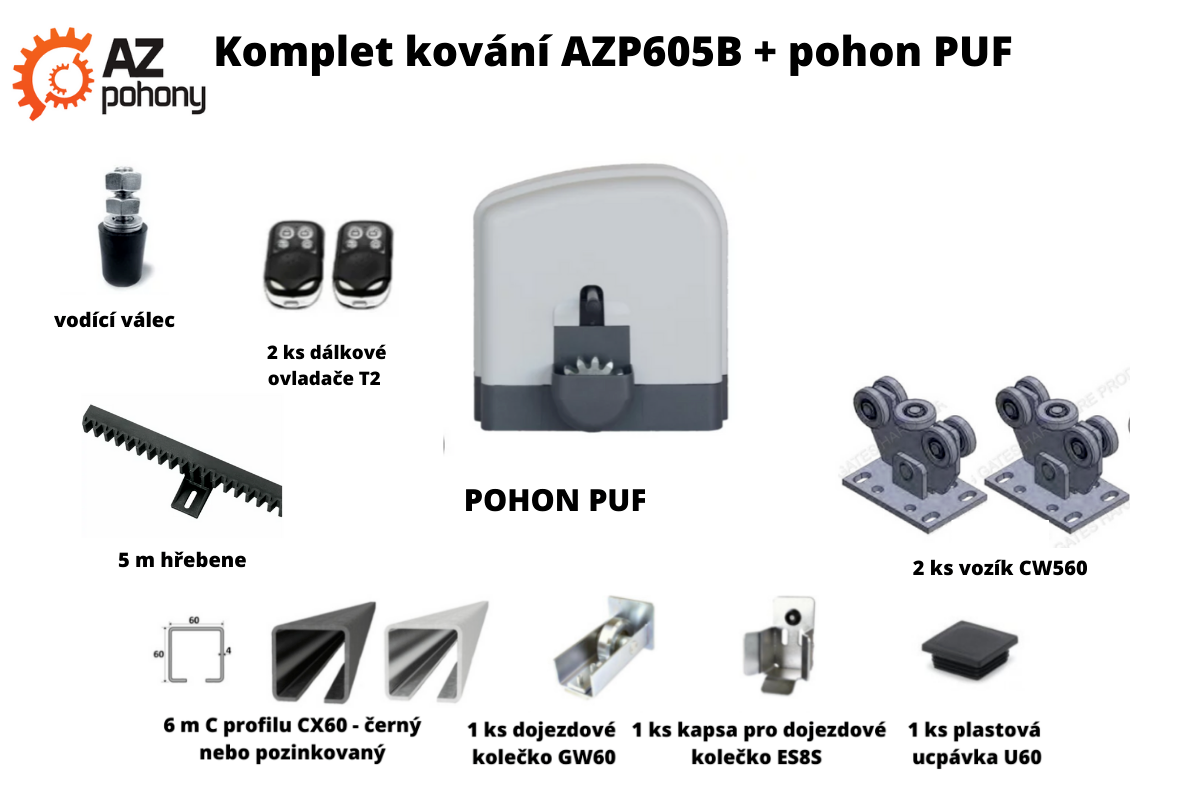 Sada kování AZPs4 + pohon PUF600 do 5,5 m průjezdu