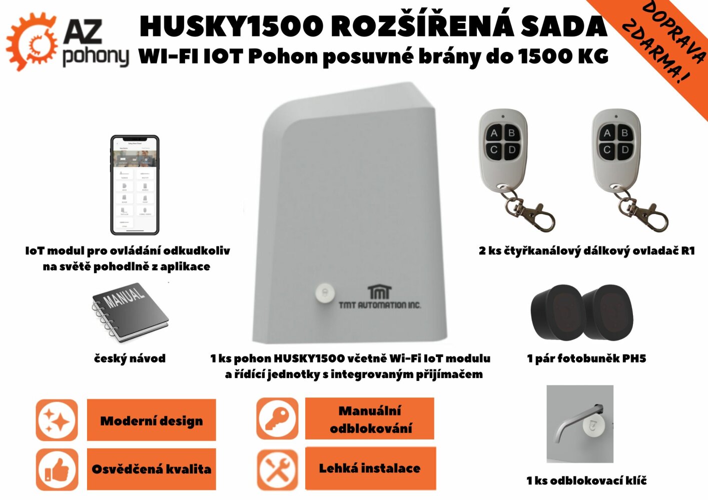Husky1500Kit rozšířená sada - Wi-Fi IoT pohon posuvné brány do 1500 kg
