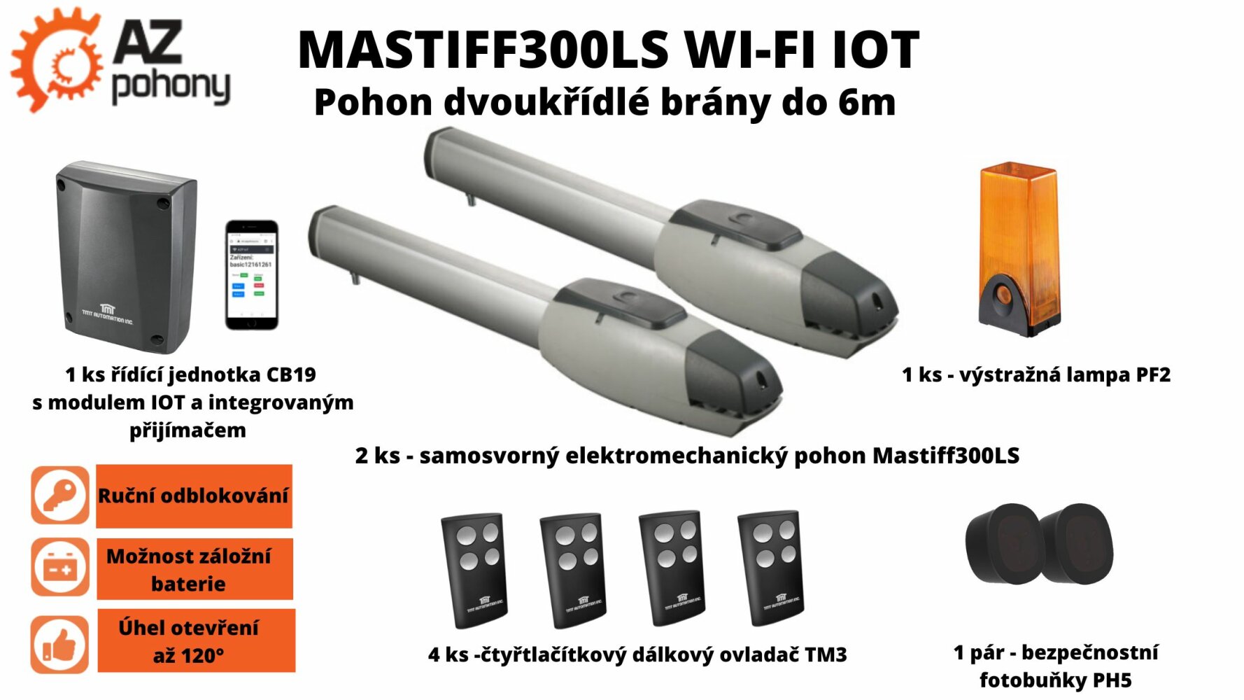 LongMastiff300LLS Wi-Fi IoT - pohon dvoukřídlé brány do 6 m