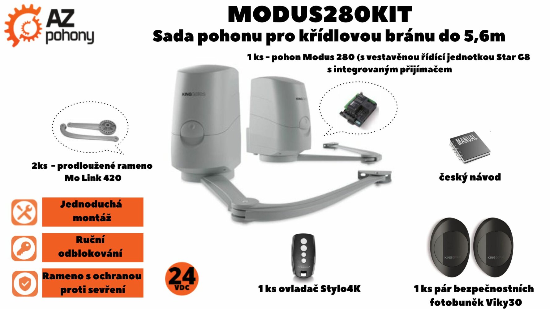 Modus280 Kit - sada rychlých pohonů pro křídlovou bránu do 5,6 m