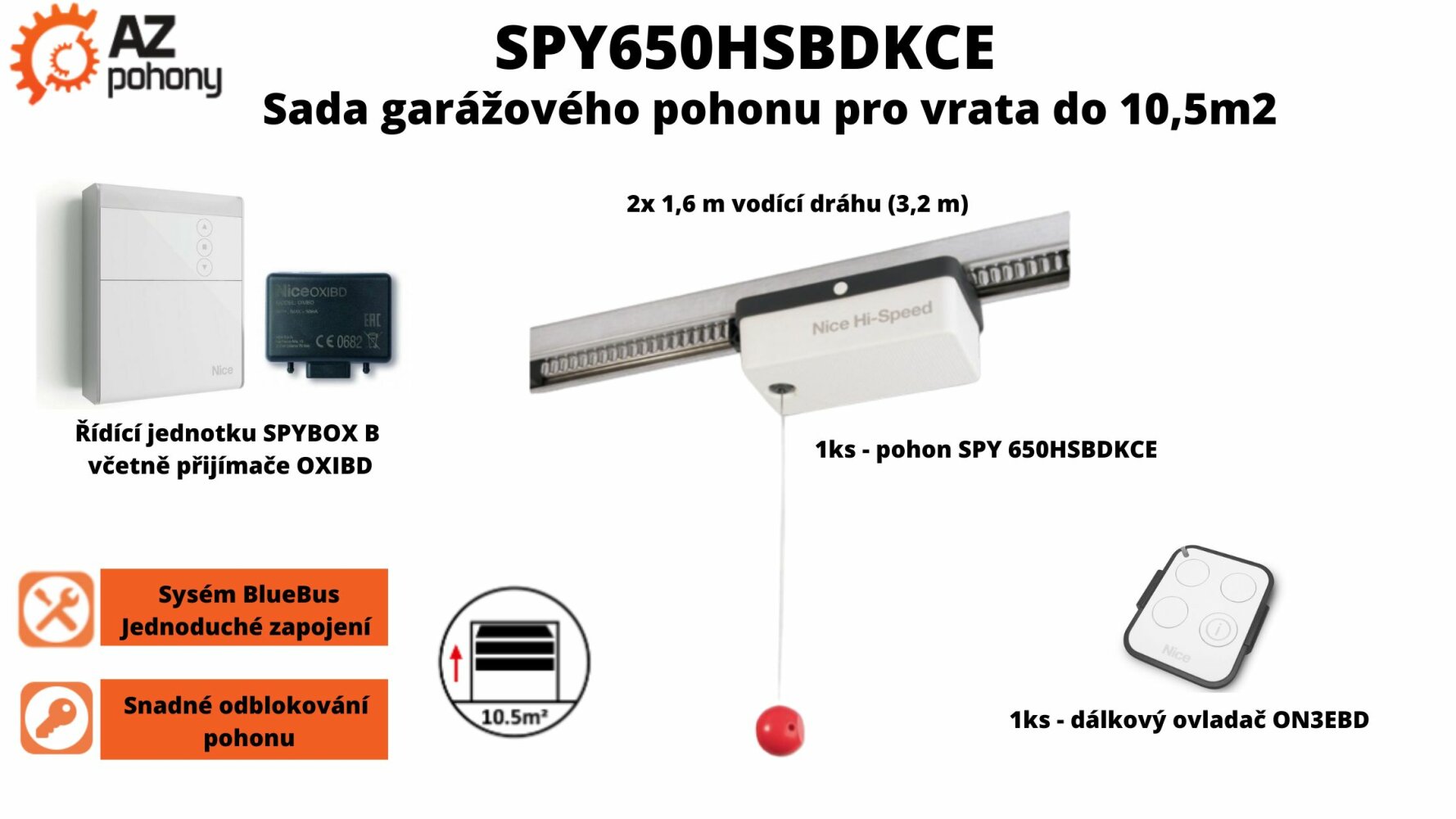SPY650HSBDKCE - sada garážového pohonu Nice pro vrata do 10,5 m2