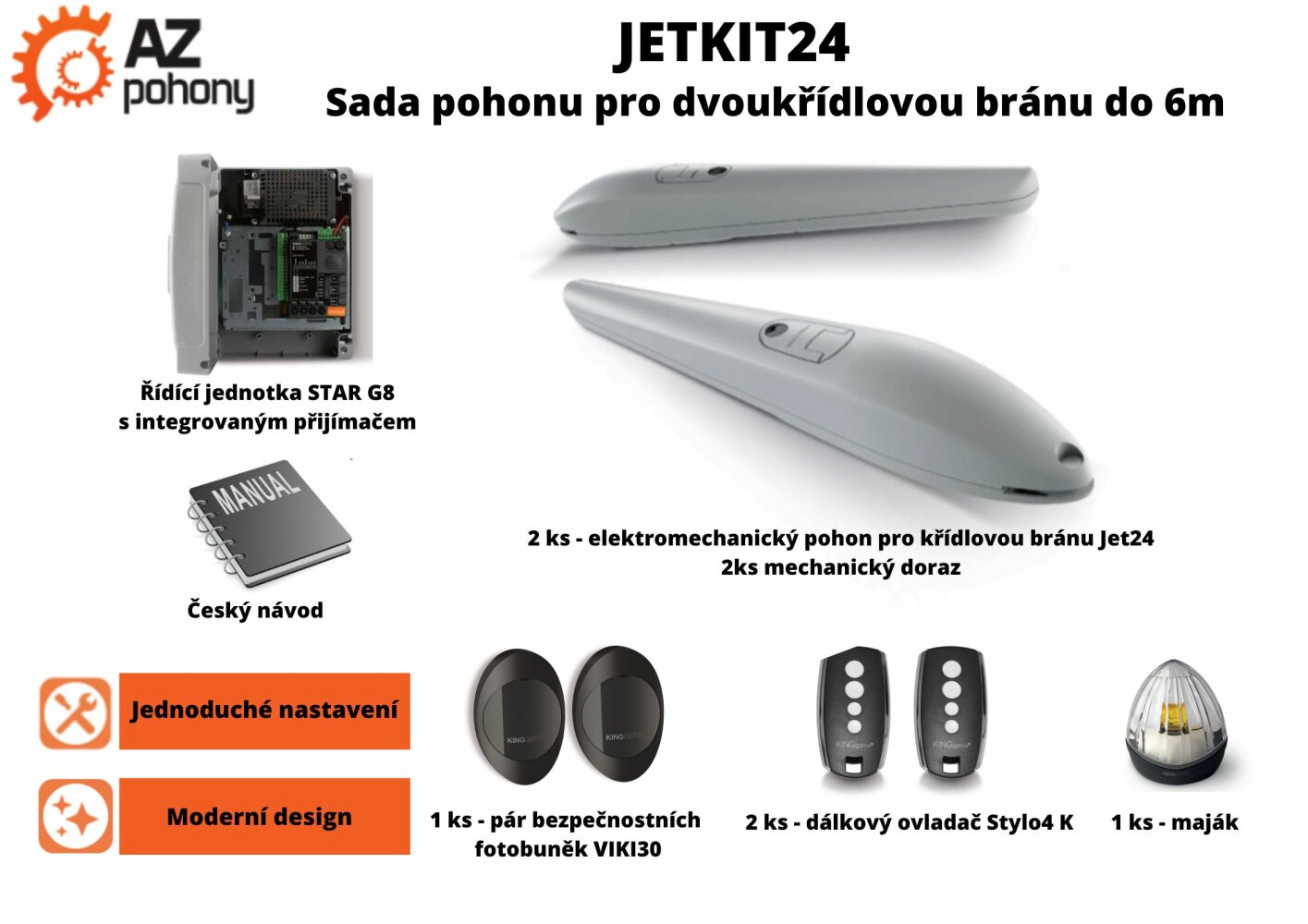 JetKit24 - sada pohonu pro dvoukřídlou bránu do 6 m