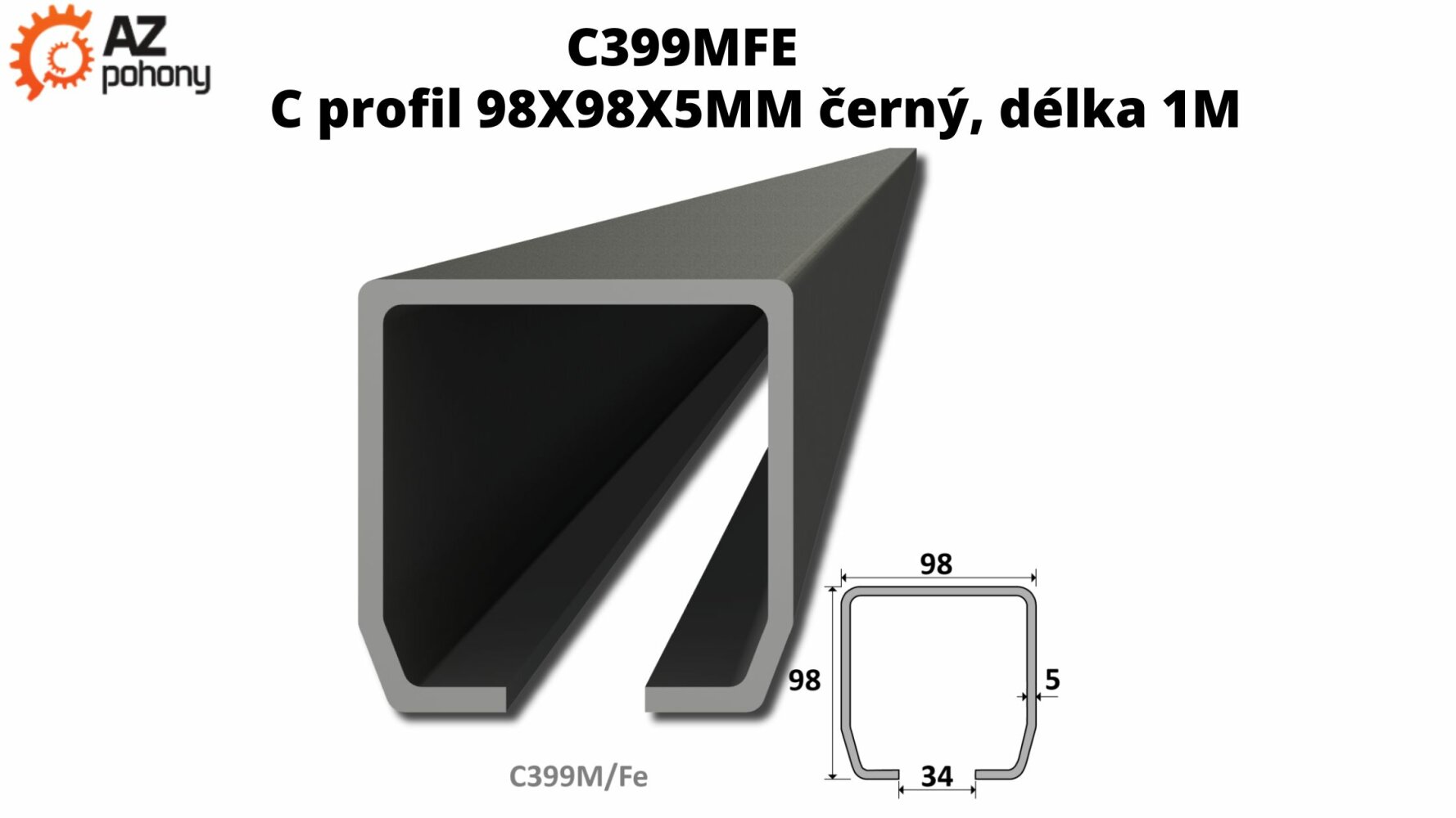 C399MFE - C profil 98x98x5mm černý, délka 1m
