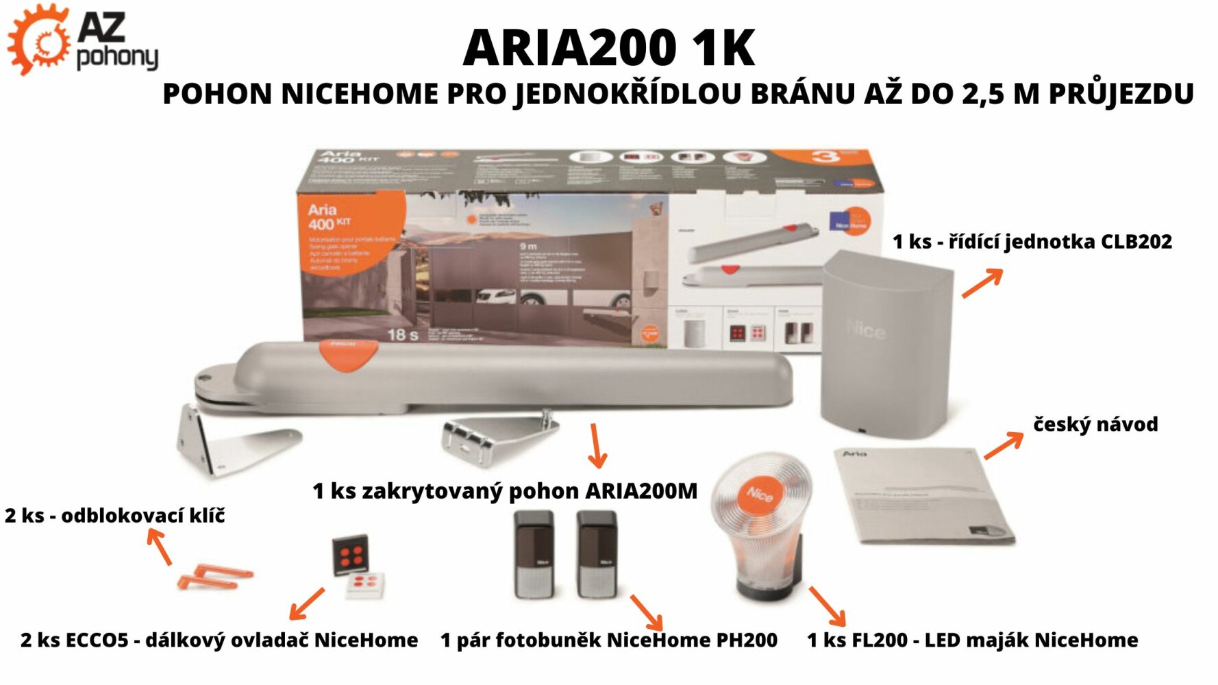 ARIA200 1K- pohon NiceHome pro jednokřídlou bránu až do 2,5 m průjezdu