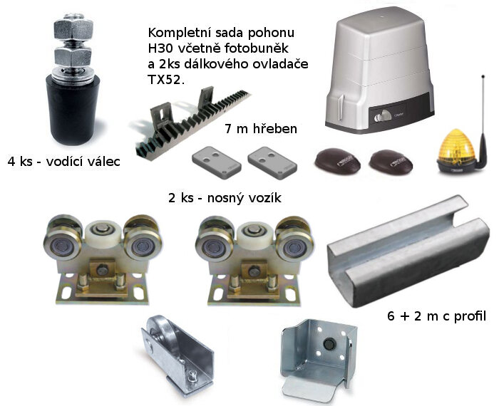 KR8H30/L6 - komplet pro samonosnou posuvnou bránu do 400 kg
