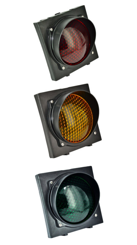 LED žárovkový tříkomorový semafor plastový 24 V