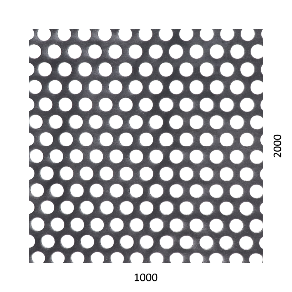 děrovaný plech kruhový přesazený Fe, otvor: ø 10 mm, rozteč: 15 mm, (2000x1000x1 mm)