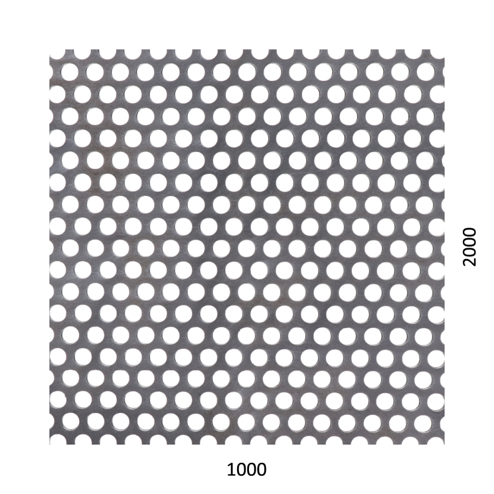 děrovaný plech kruhový přesazený Fe, otvor: ø 6.0 mm, rozteč: 9.0 mm, (2000x1000x1,5 mm)