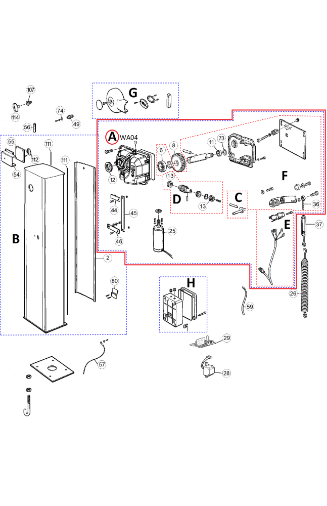 WA04 převodovka s motorem 24V kompletní pro WIL4 a OPEN4000