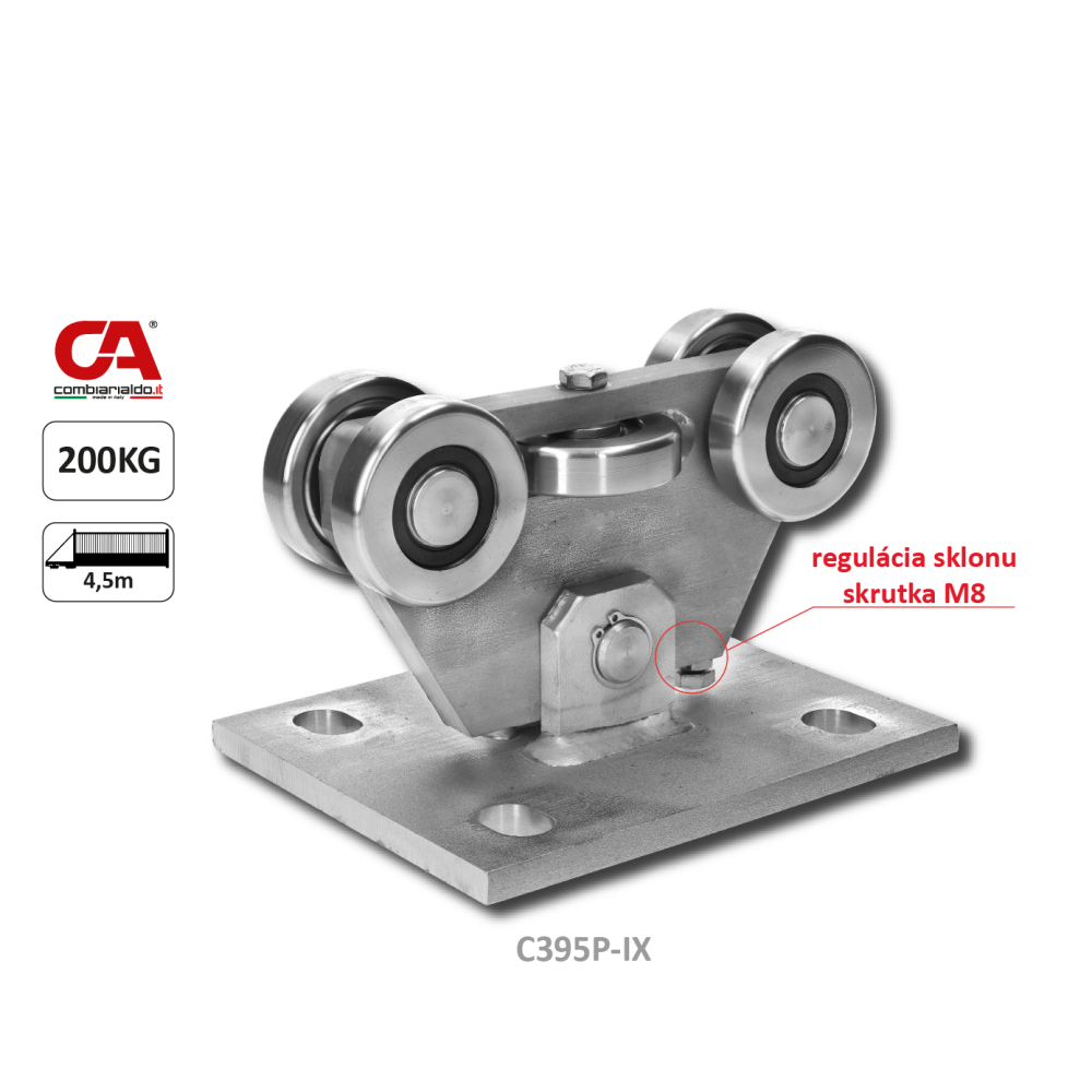 Nerezový vozík PICCOLO do profilu (68x68 mm) pro samonosné brány do 200 kg / otvor: 4.5 m, nerez bez povrchové úpravy / AISI304