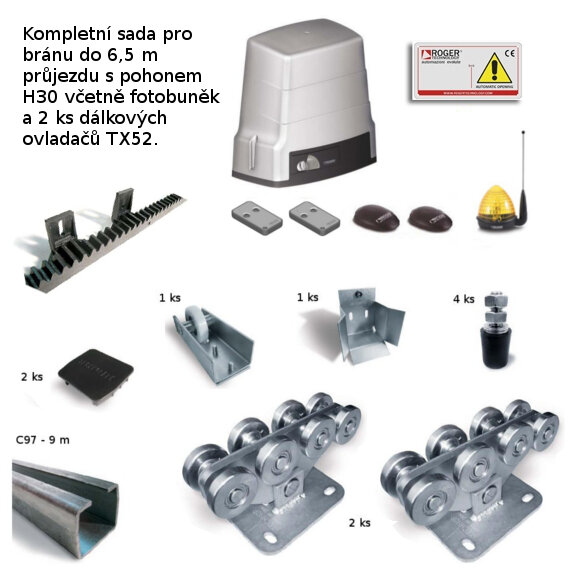 KR9H30/L6,5 - komplet pro samonosnou posuvnou bránu do 400 kg