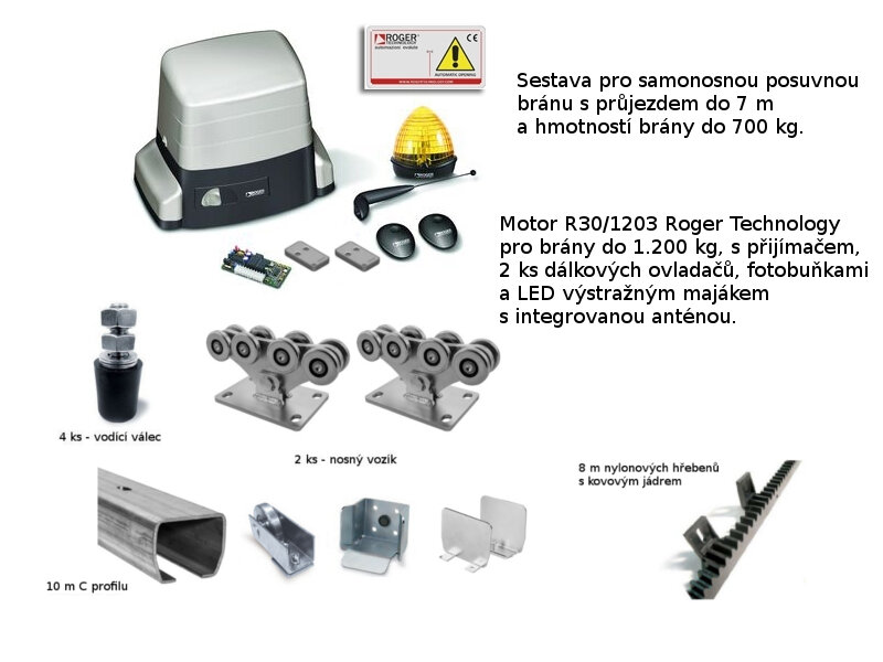 KRCMR30/L7 - komplet pro bránu do 7 m průjezdu a 700 kg