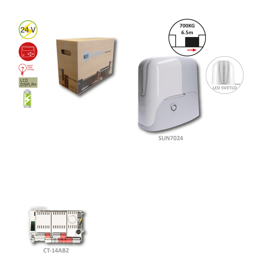 SUN7024 pohon pro posuvnou bránu do 700 kg, 24 V, 34 Nm, 500 W, 1x SUN7024, 1x elektronika CT-14A