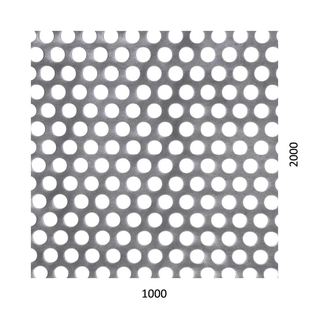 děrovaný plech kruhový přesazený Zn, otvor: ø 10 mm, rozteč: 15 mm, (2000x1000x1 mm)