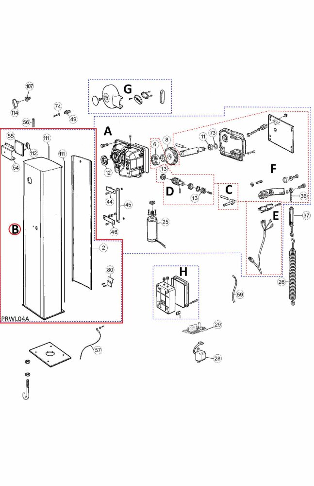 PRWL04A skříň oranžová pro WIL6 s dvířky a příslušenstvím