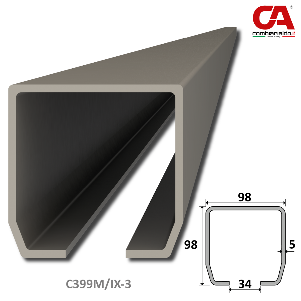 C profil MEDIO 98x98x5 Combi Arialdo nerezový, pro samonosný systém, nerez bez povrchové úpravy /AISI304 - 3m