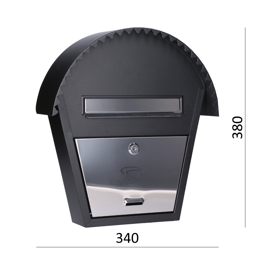 Poštovní schránka (340x380x75 mm) nerez/černá, max. formát listu: B6, leštěná nerez /AISI430