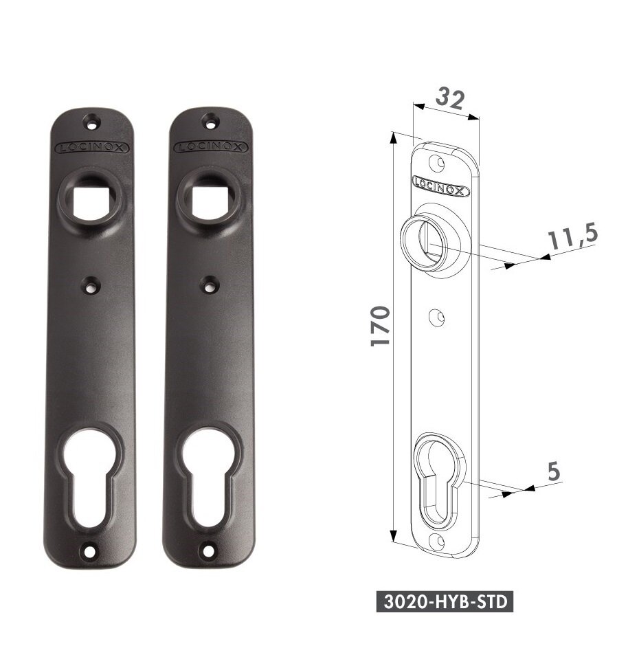 LOCINOX® krycí štítek s otvorem pro kliku a cylindrickou vložku, rozteč 92 mm, materiál: polyamid, cena za PÁR