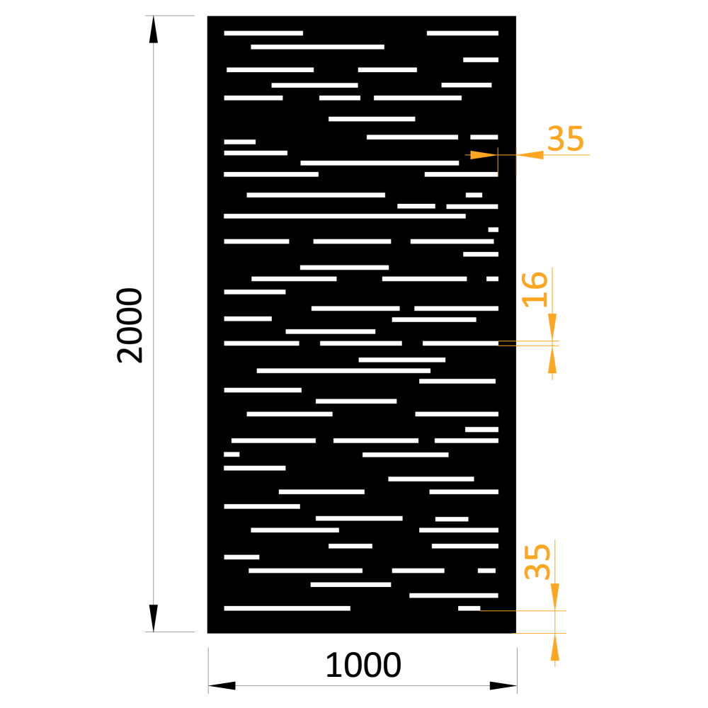Designová kovová výplň, laserem vypálený vzor 8311, rozměr 1000x2000x2,0 mm, výška výpalku 15,5 mm, bez povrchové úpravy