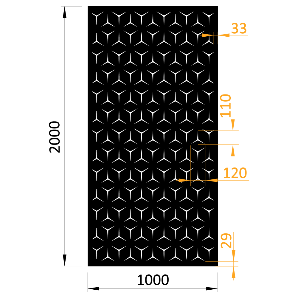 Designová kovová výplň, laserem vypálený vzor 9131, rozměr 1000x2000x2,0mm, bez povrchové úpravy